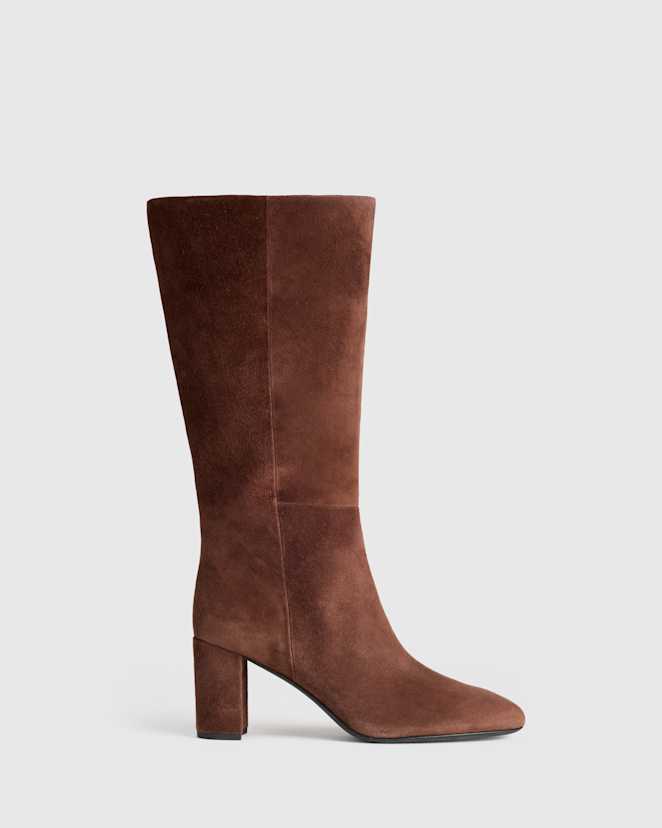 Espresso Brown Italian Suede Block Heel Boots