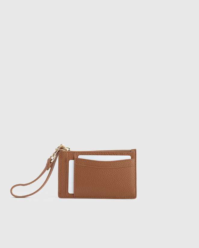 Cognac Italian Leather Card Case Wristlet
