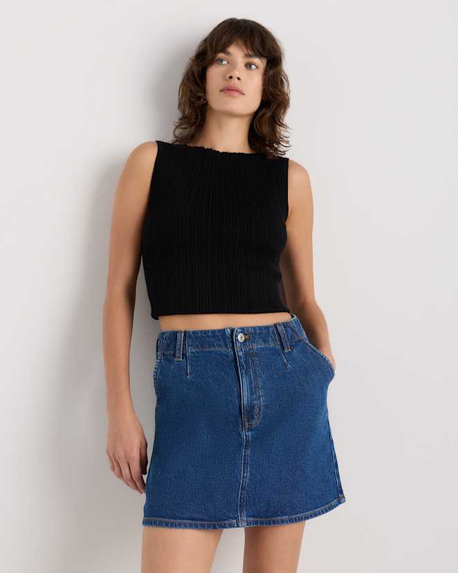 Obsidian Blue Stretch Denim Mini Skirt