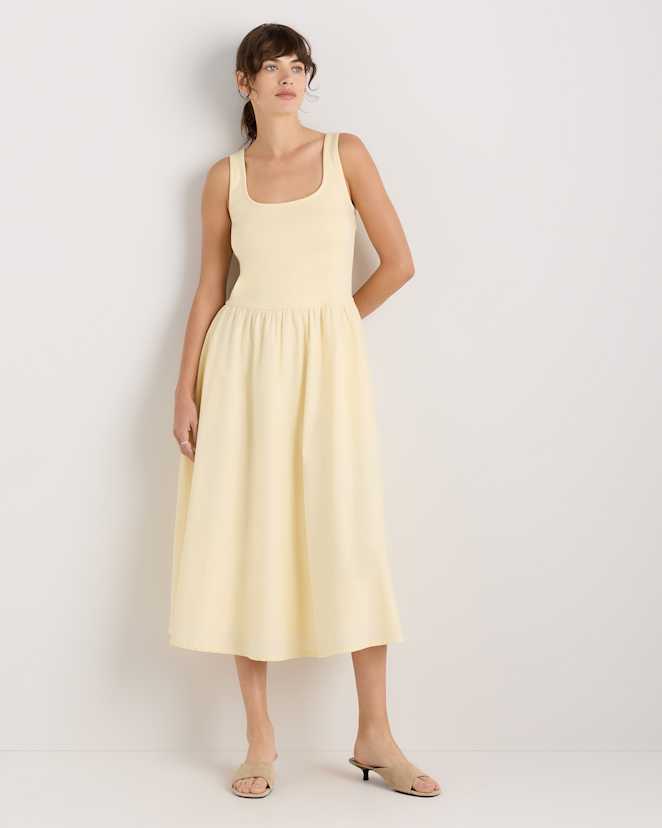 Pale Custard Yellow Cotton Mixed Media Tank Dress