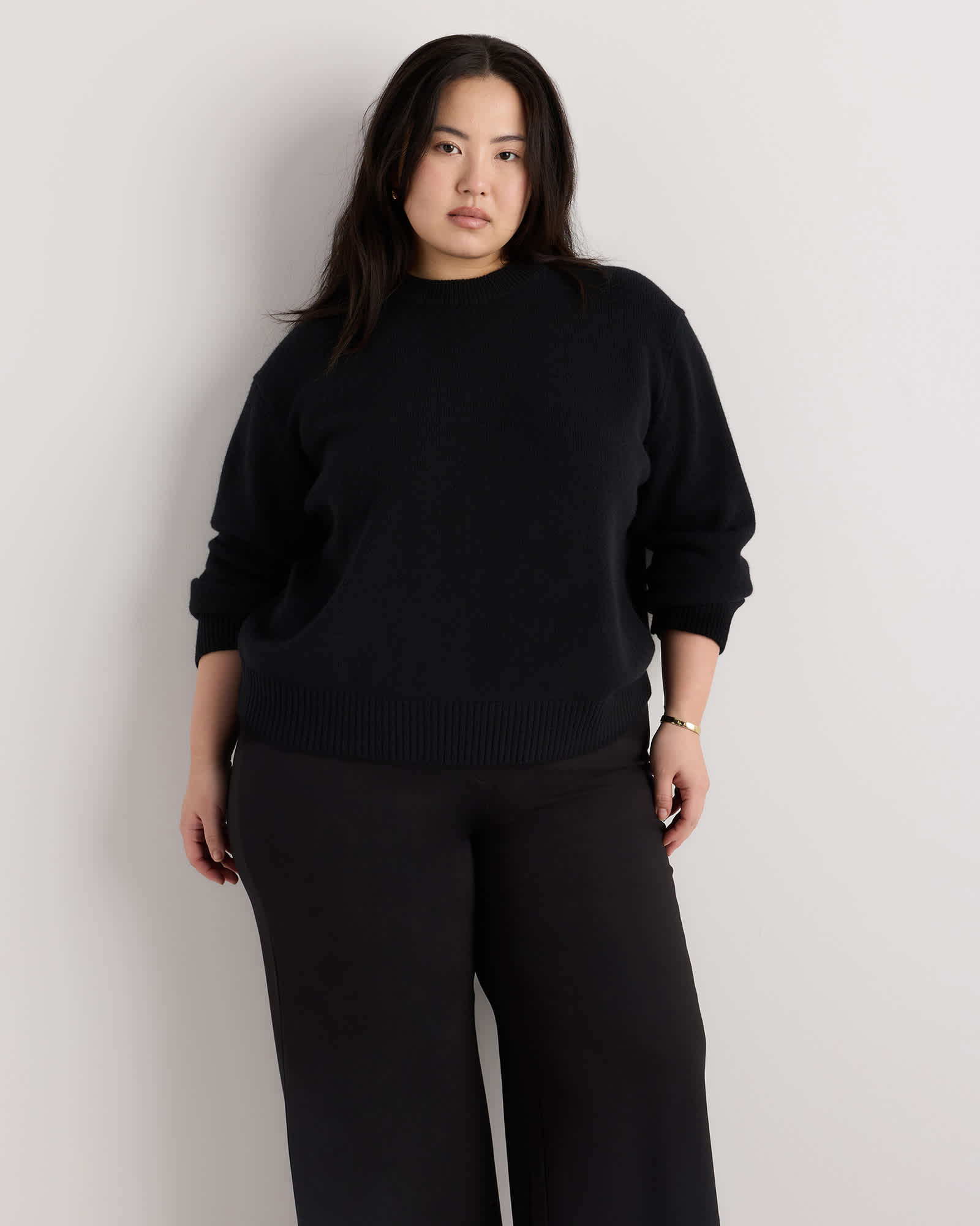 Black Mongolian Cashmere Oversized Crewneck Sweater