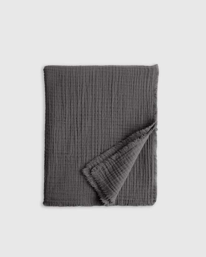 Charcoal Organic Cotton Gauze Throw