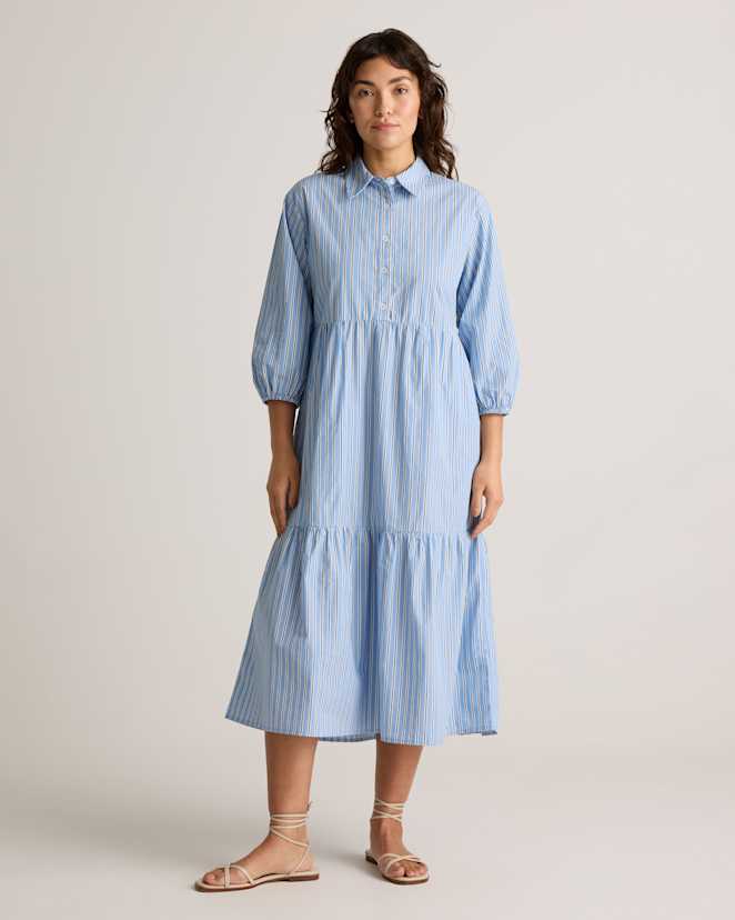 W-DRS-137-TRBSTR-26380 EDITED Tribeca Stripe 100% Organic Cotton Poplin Midi Tunic Dress