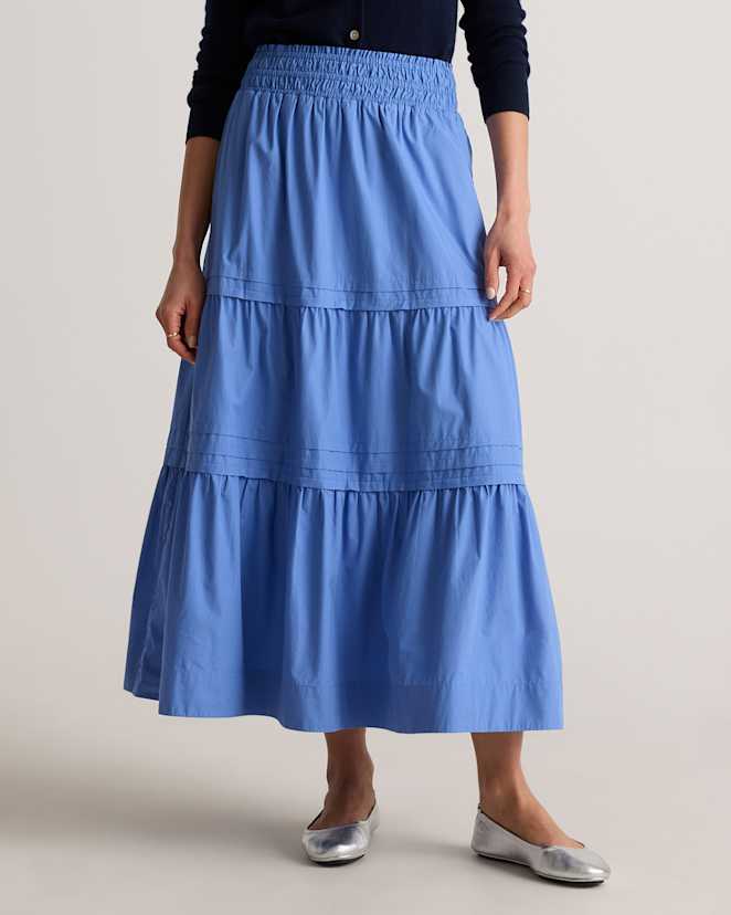 True Blue 100% Organic Cotton Poplin Tiered Maxi Skirt