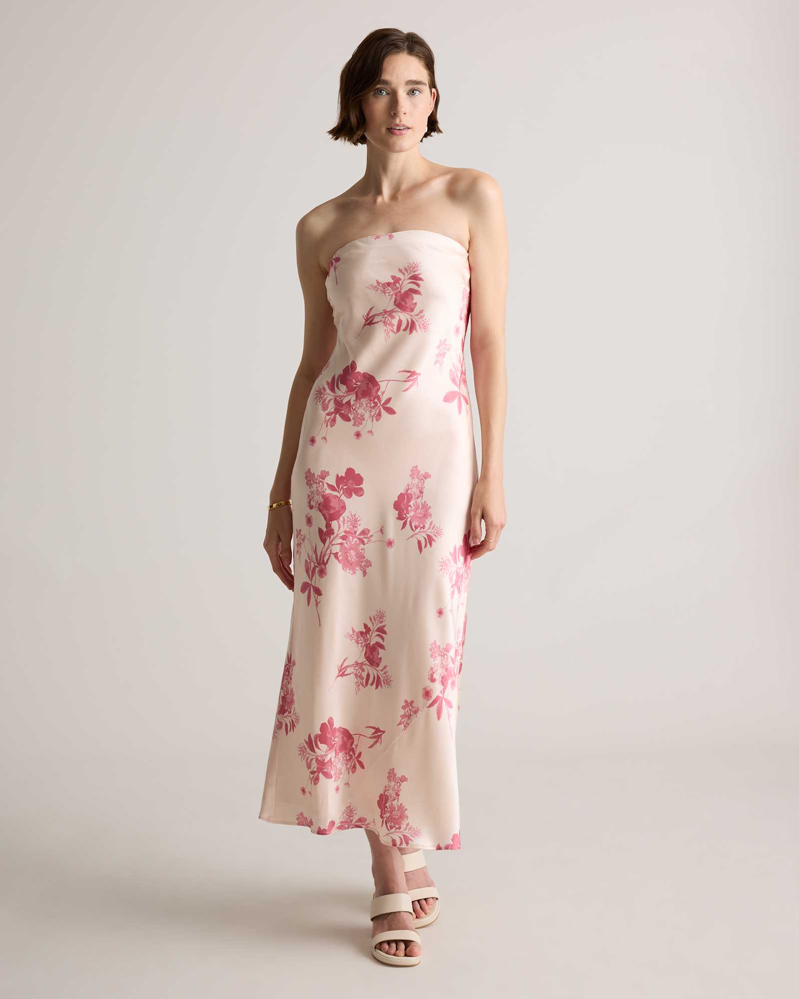 bouquet-symphony 100% Washable Silk Strapless Midi Dress