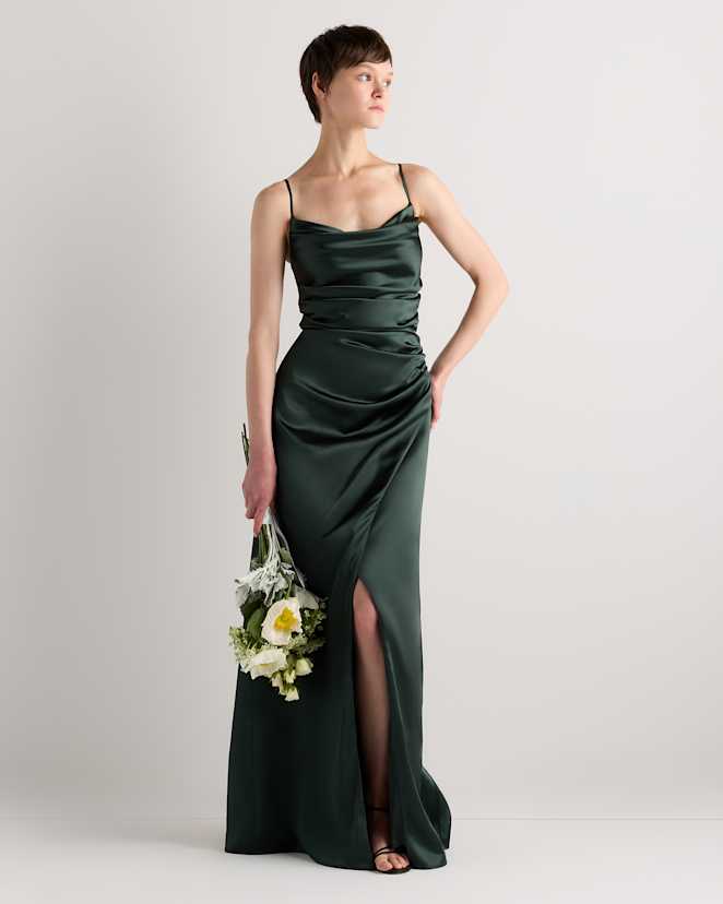 Forest Green Juliette Stretch Satin Dress