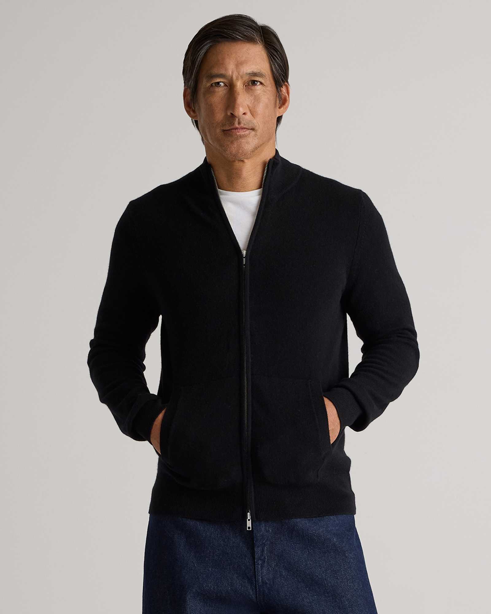 black Mongolian Cashmere Full Zip Sweater