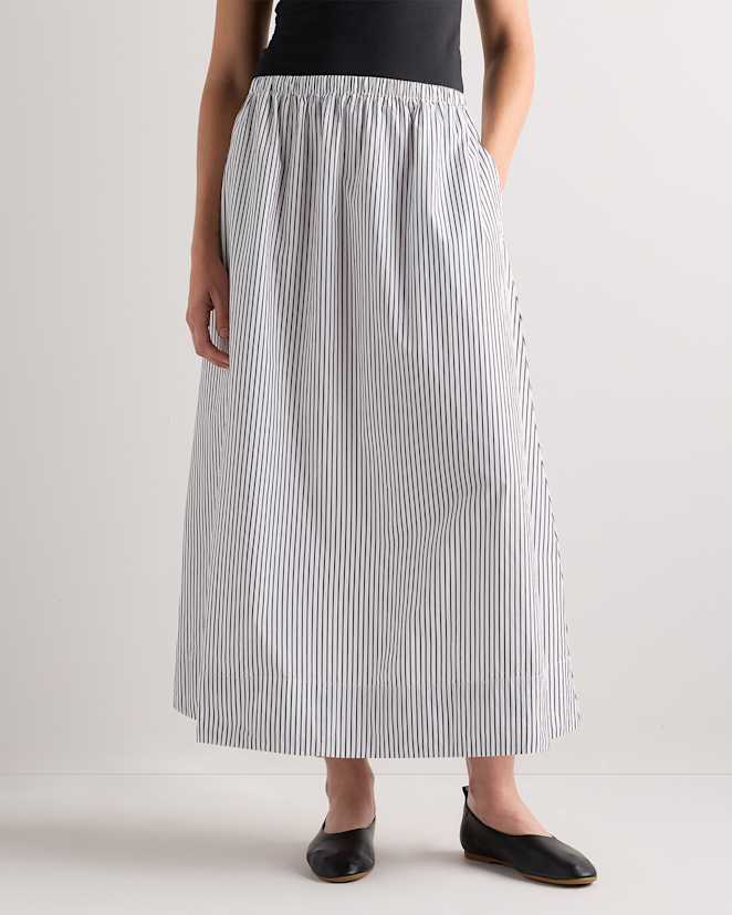 Steel Grey Soho Stripe 100% Organic Cotton Poplin A-line Maxi Skirt