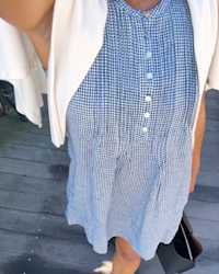 100% European Linen Sleeveless Swing Dress - PDP Video Thumbnail (Classic Mini Gingham, 4x5)