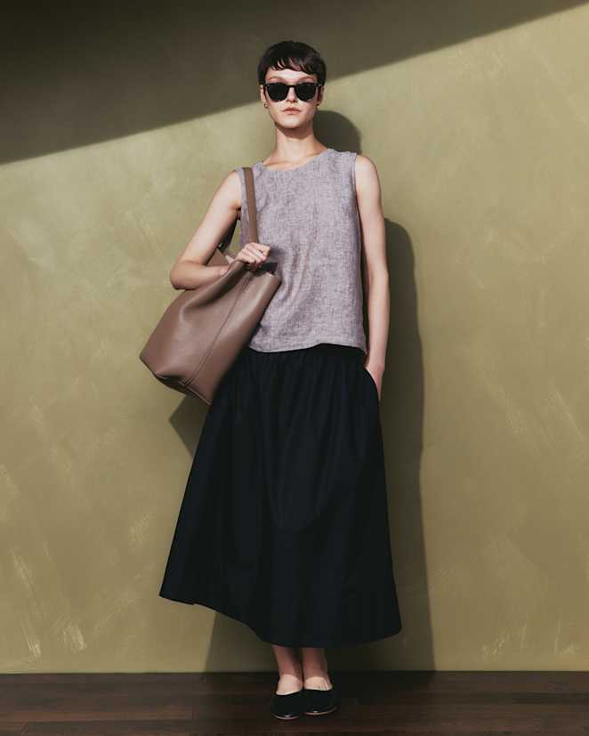 Black 100% Organic Cotton Poplin A-line Maxi Skirt