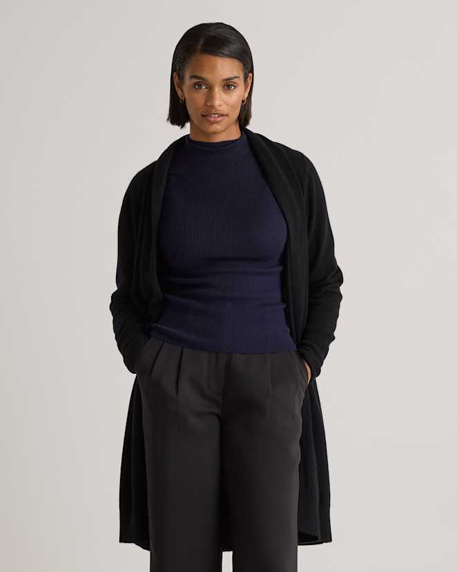 Black Mongolian Cashmere Duster Cardigan Sweater