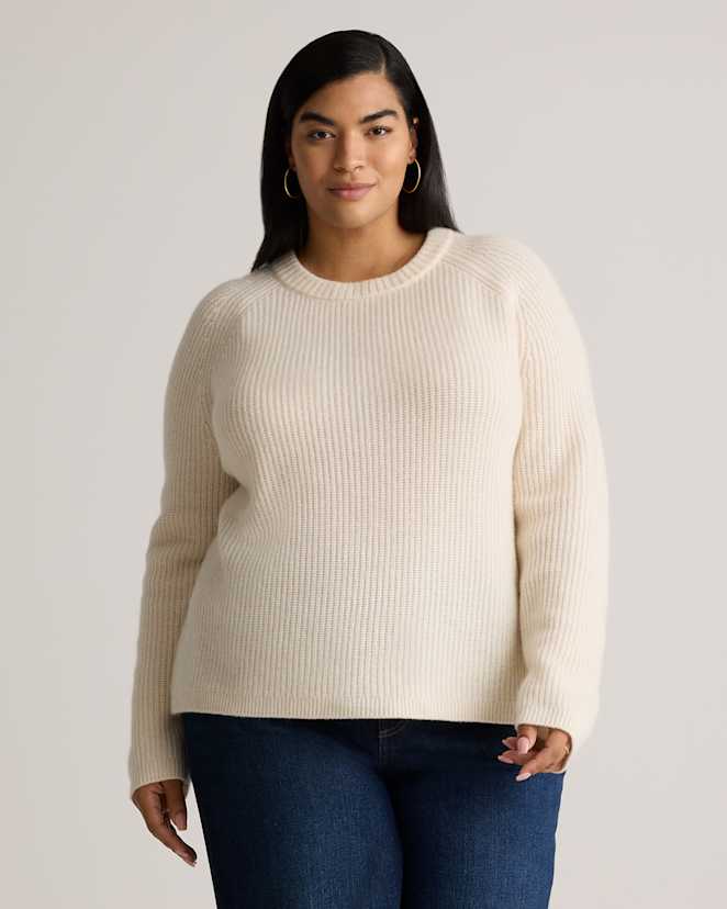 Ivory Mongolian Cashmere Fisherman Crewneck Sweater