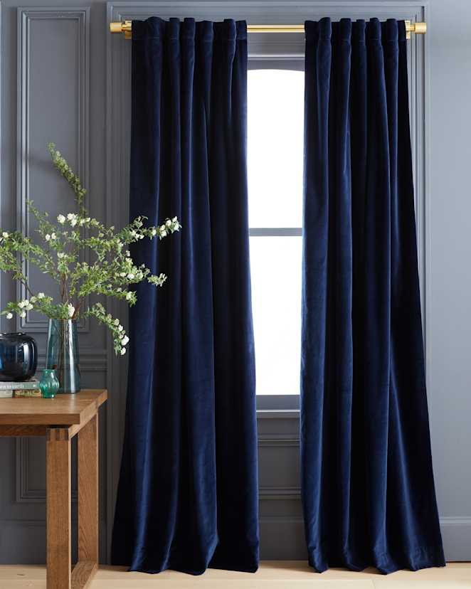 Navy Cotton Velvet Curtain