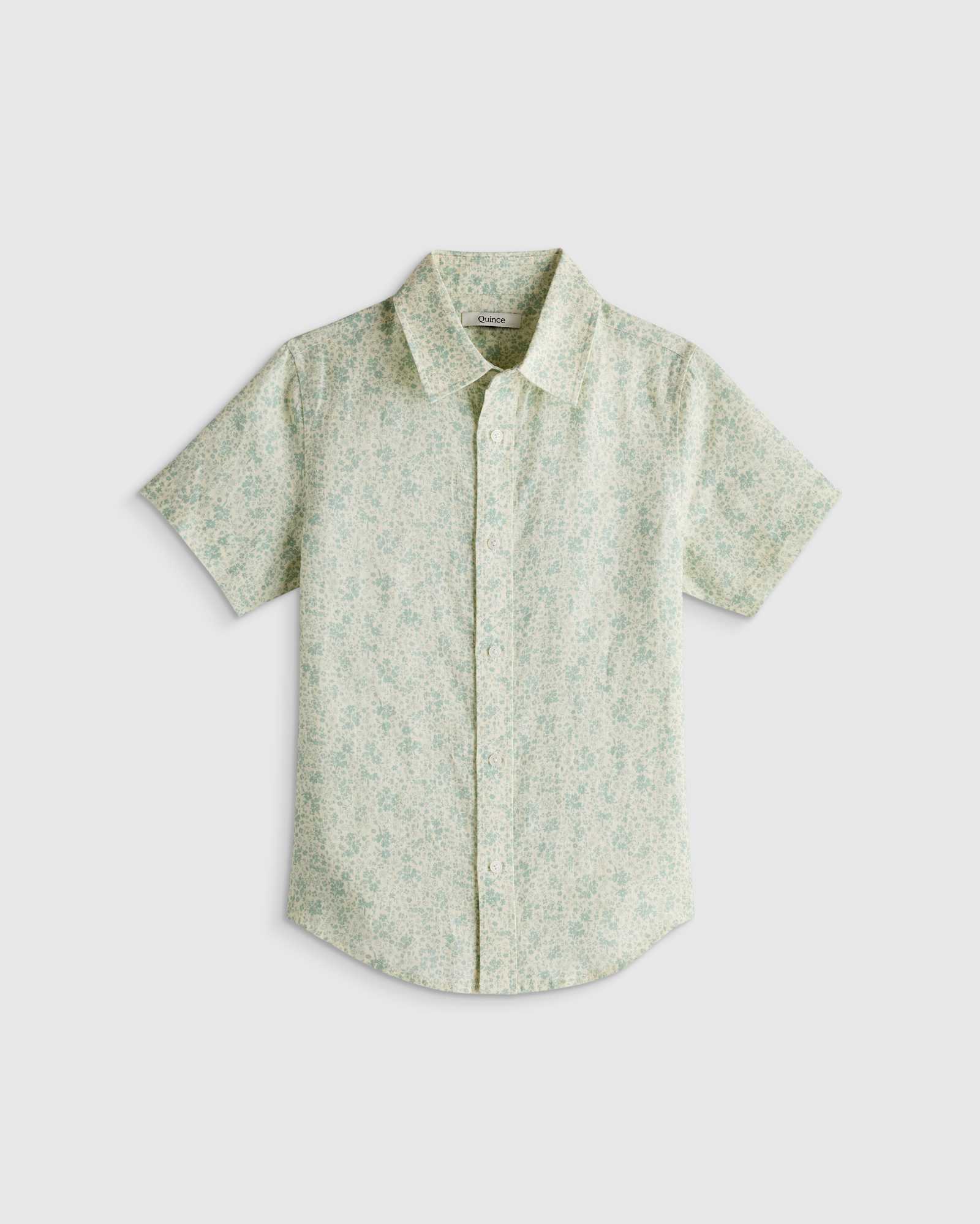 blue-mini-floral 100% European Linen Printed Short Sleeve Shirt