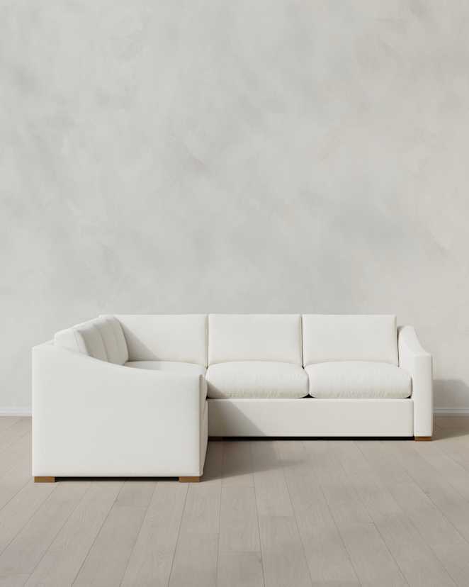 Marshmallow Hollis Slope Arm L Sectional in Performance Chenille Linen Blend