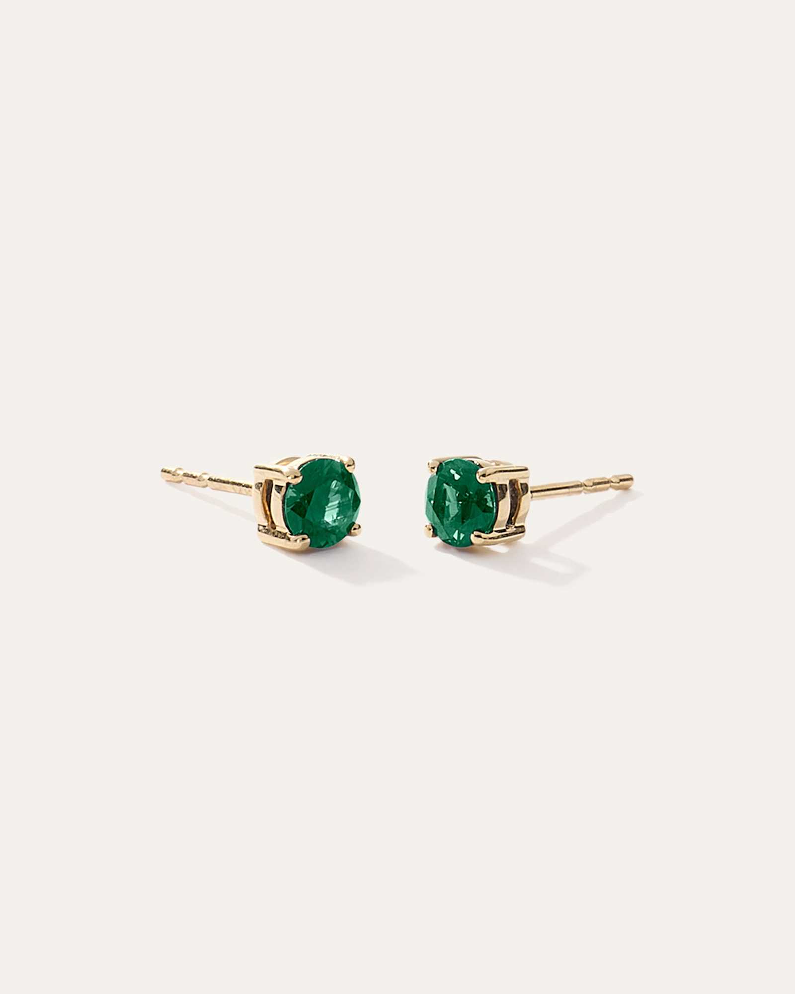 emerald 14K Gold Gemstone Solitaire Studs