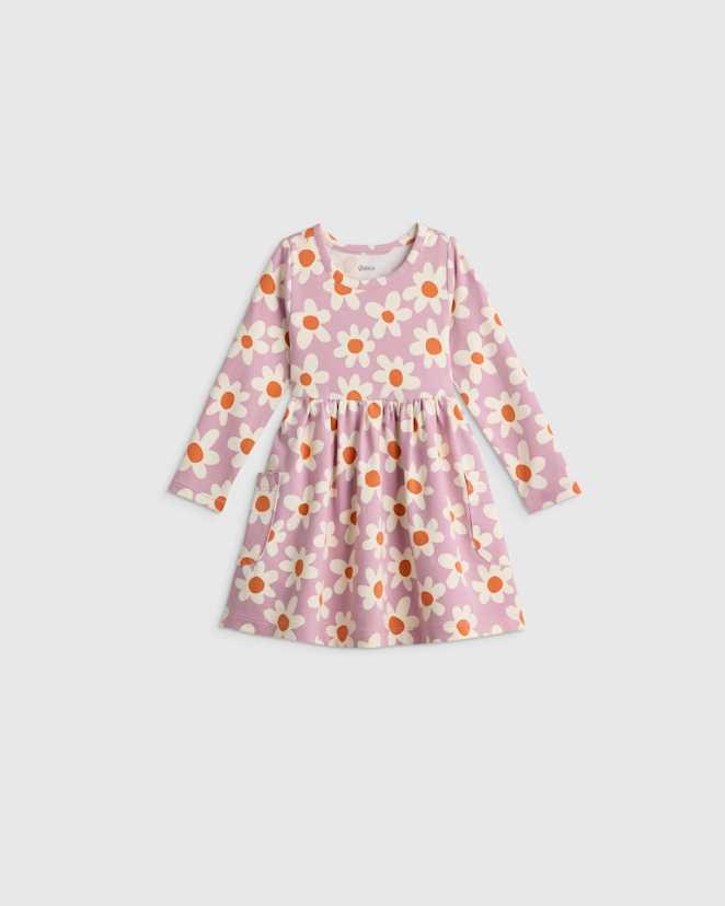 Dusk Daisy Organic Cotton Long Sleeve Fit and Flare Pocket Dress