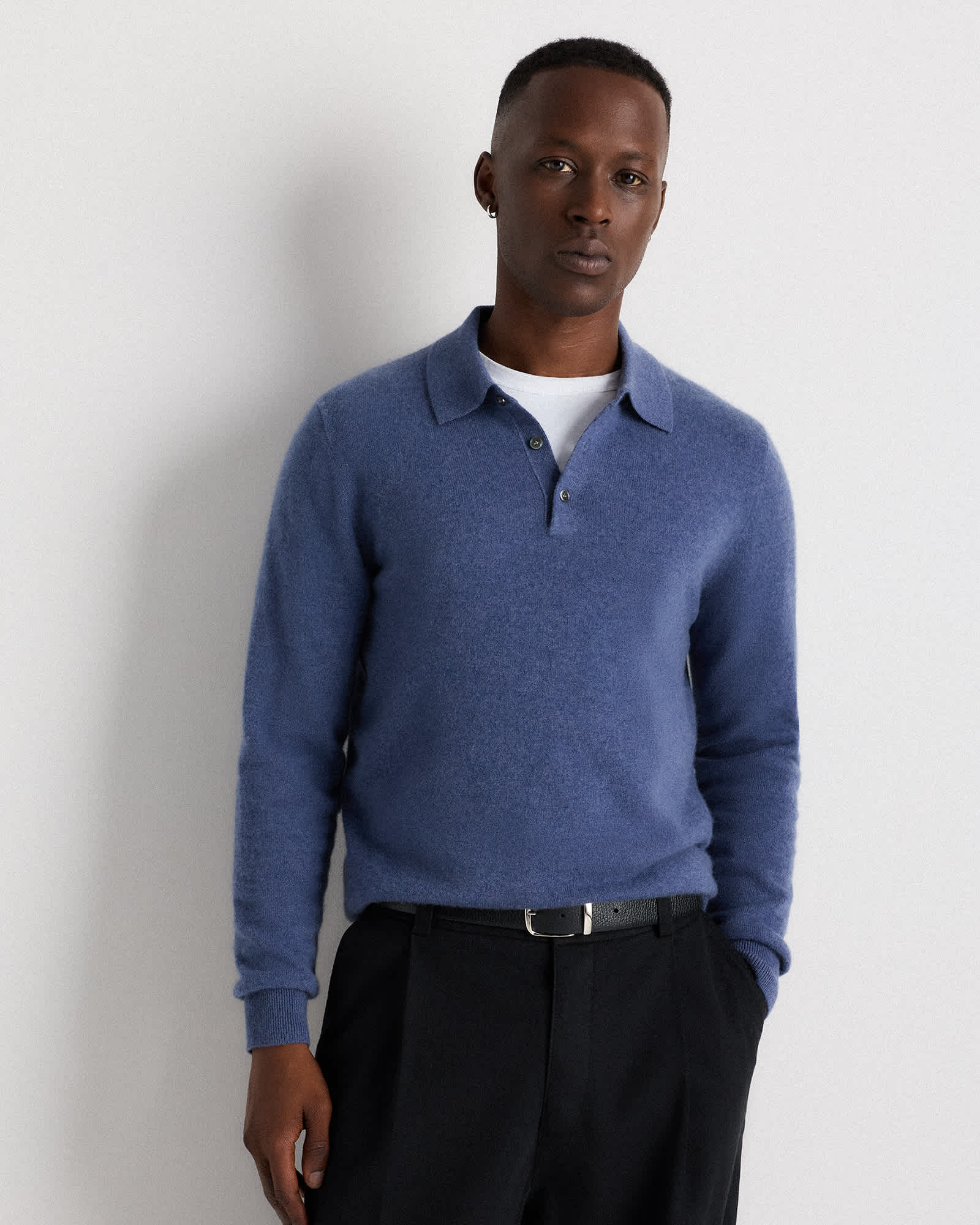 heather-storm-blue Mongolian Cashmere Polo Sweater