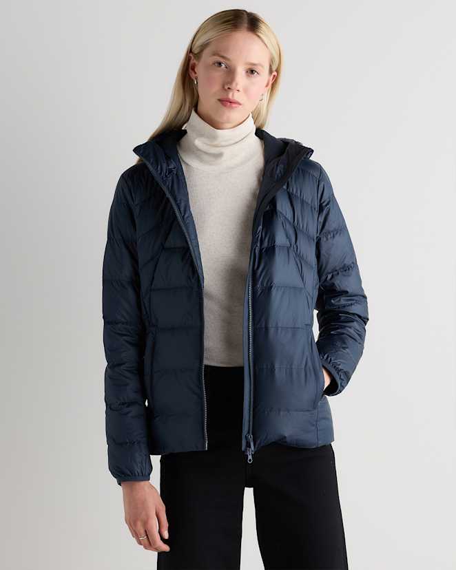 Atlas Navy Lightweight Down Packable Puffer Hooded Jacket