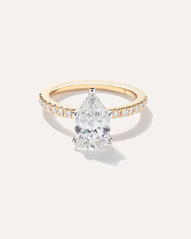 Yellow Gold Lab Grown Diamond Pear Petite Pave Engagement Ring
