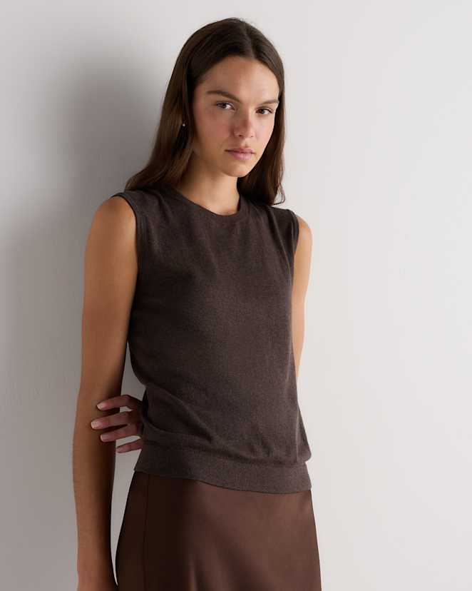 Mocha Heather Lightweight Cotton Cashmere Sweater Tank