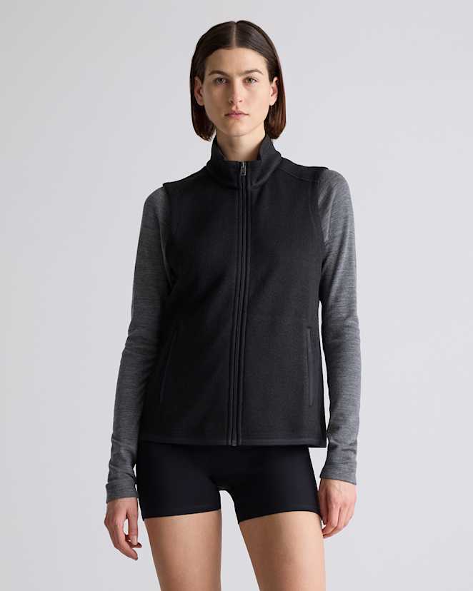 Black Sweater-Knit Fleece Full-Zip Vest