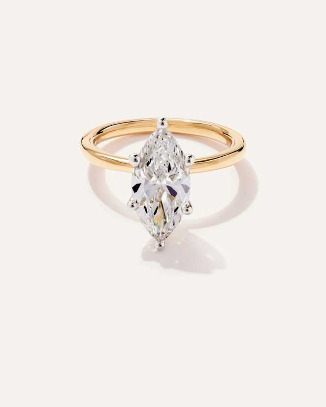 Yellow Gold Lab Grown Diamond Marquise Comfort Fit Engagement Ring - 3ct
