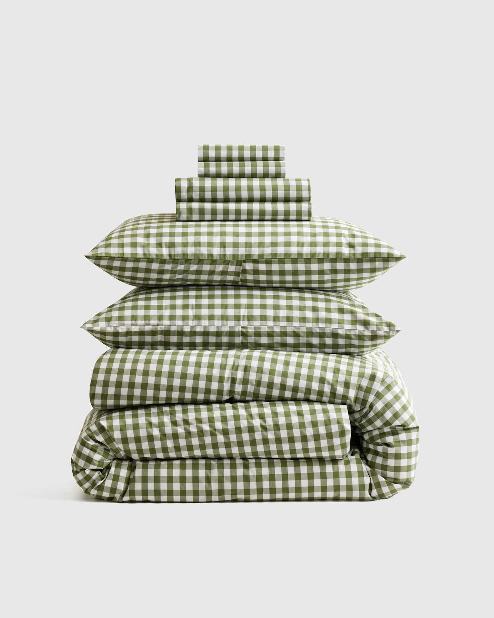 olive Classic Organic Percale Gingham Deluxe Bedding Bundle