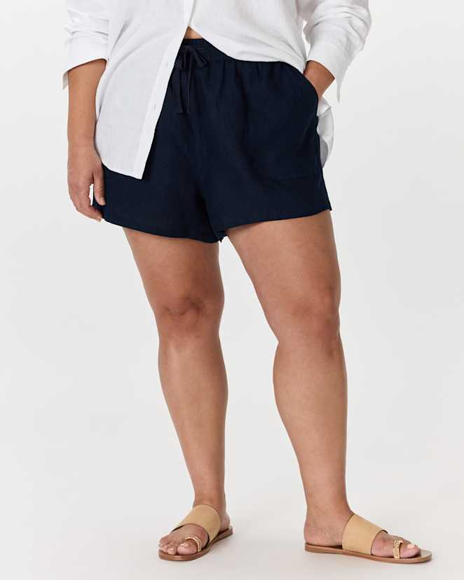 Deep Navy 100% European Linen Shorts