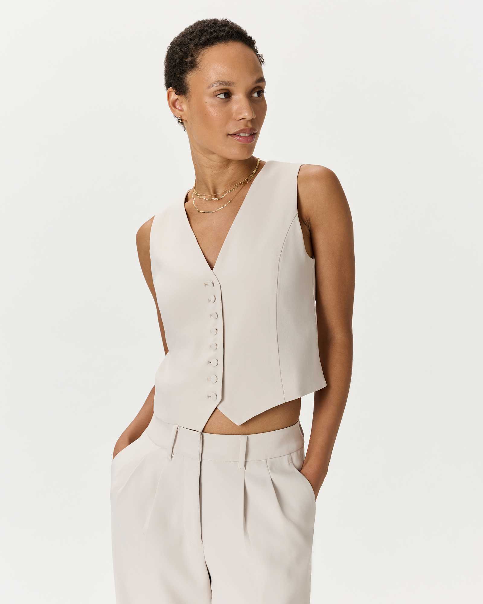 Sand Fluid Crepe Vest