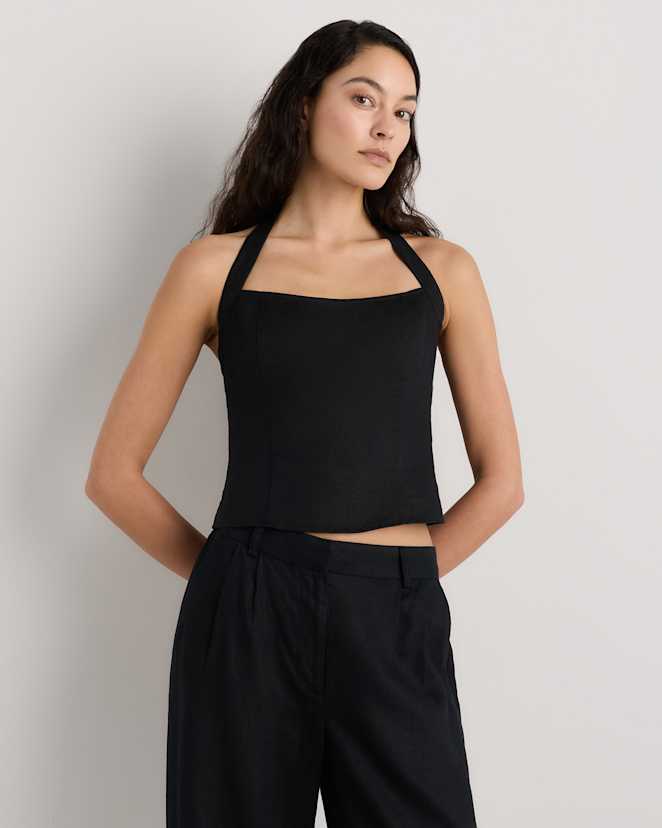 Black 100% European Linen Halter Top