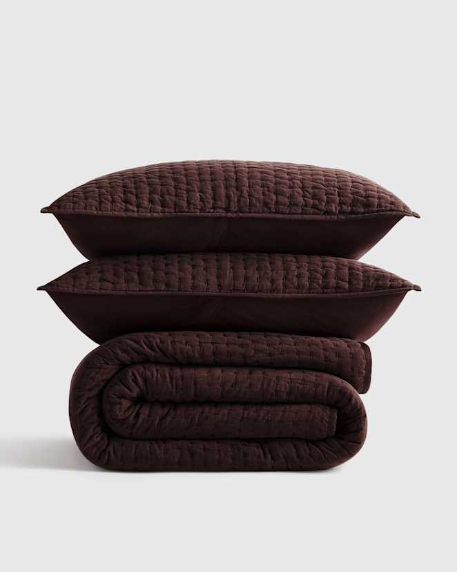 Espresso European Linen Cotton Stitch Quilt Set