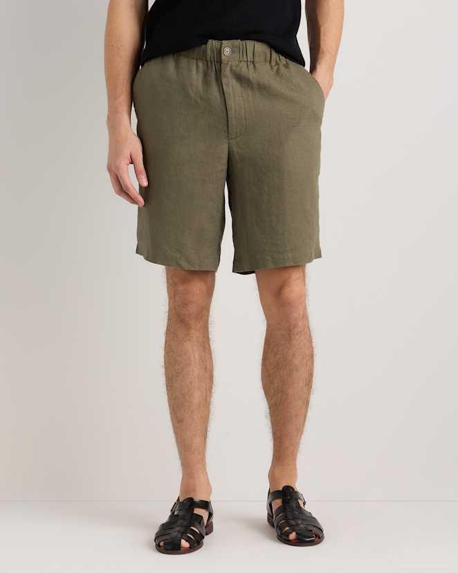 Bayberry Olive 100% European Linen Shorts - 9"