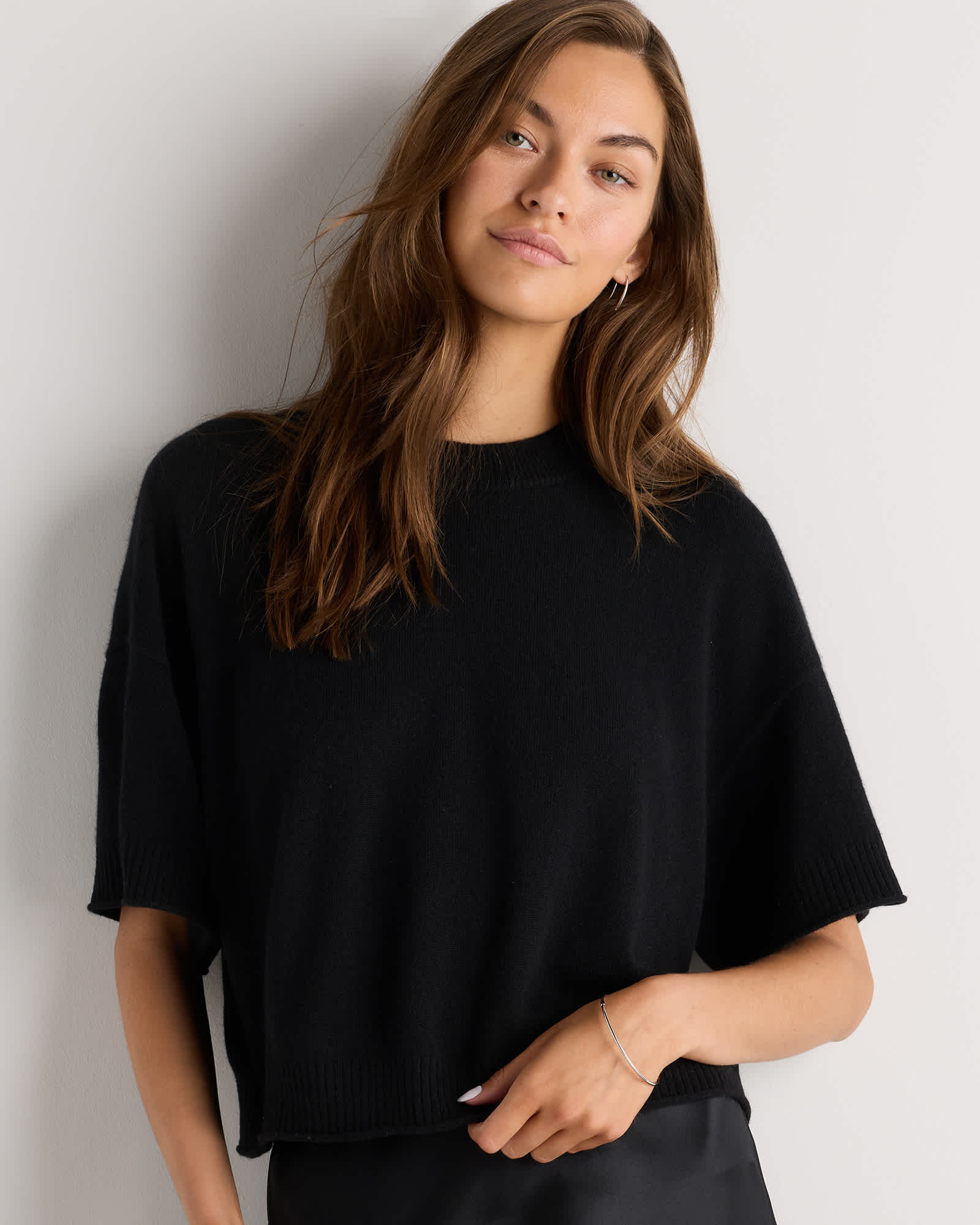 Black Mongolian Cashmere Cropped Oversized Tee
