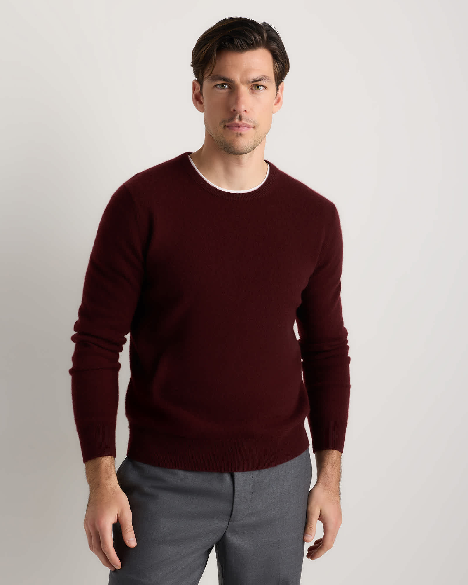 Rich Burgundy Mongolian Cashmere Crewneck Sweater