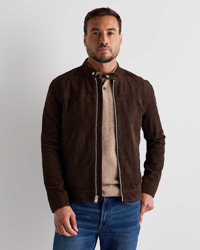 Espresso Brown Blouson motard Café Racer 100 % suède