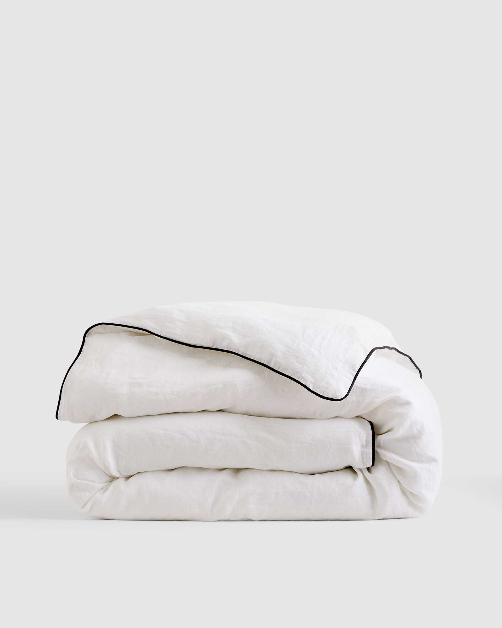 White/Black European Linen Piped Duvet Cover