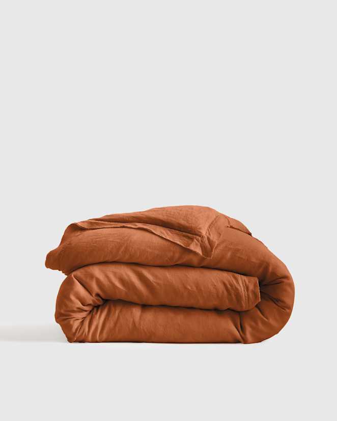 Terracotta European Linen Double Flange Duvet Cover
