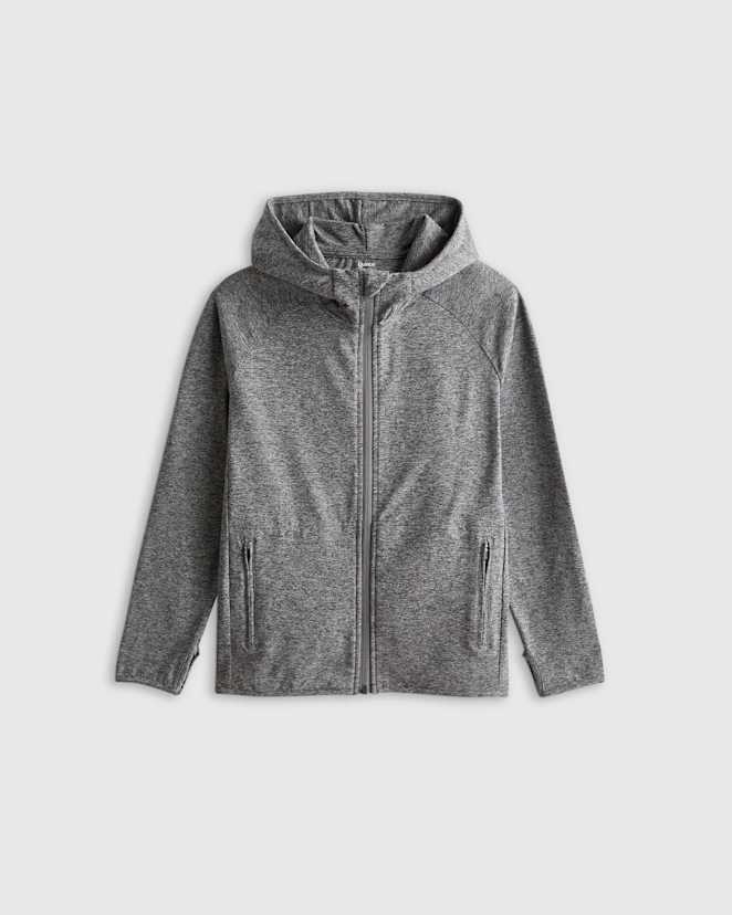 Heather Grey Flowknit Full Zip Hoodie