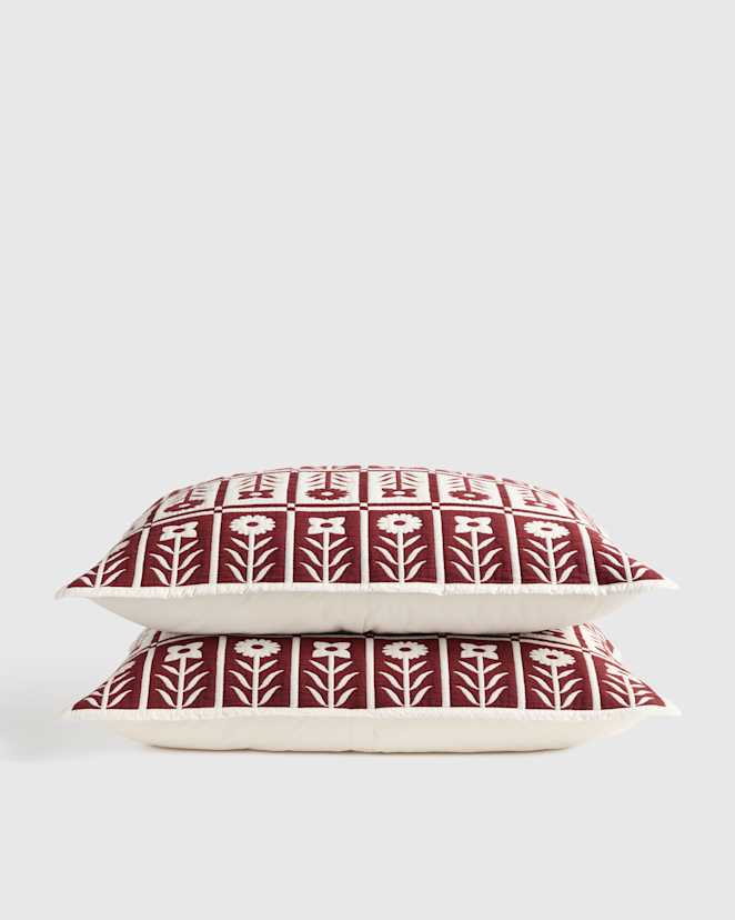 Burgundy Ensemble de taies décoratives en coton biologique à motif fleuri en jacquard