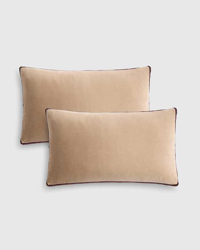 Taupe/Espresso Contrast Velvet Edge Pillow Cover (Set of 2)