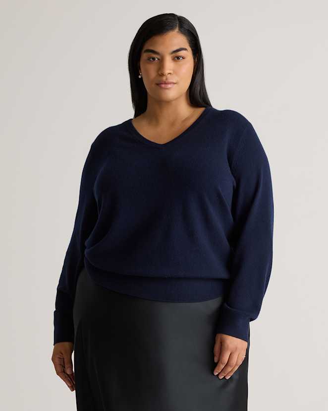 True Navy Mongolian Cashmere V-Neck Sweater