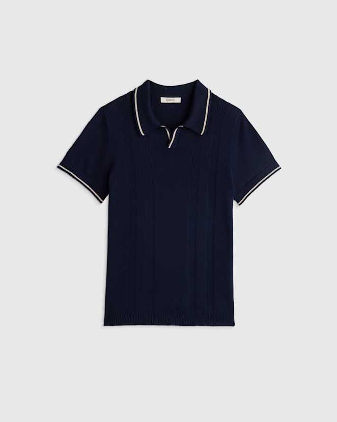 Navy Polo à manches courtes en tricot 100 % coton biologique pour garçons