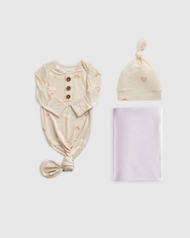 Rainbows Bamboo Gown, Hat & Swaddle Layette Set