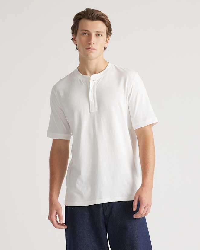 White Cotton Modal Short Sleeve Henley Tee