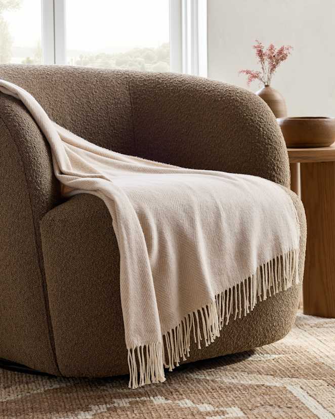 Natural Lightweight Italian Cotton Herringbone Throw