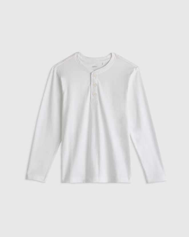 White 100% Organic Cotton Long Sleeve Henley Tee