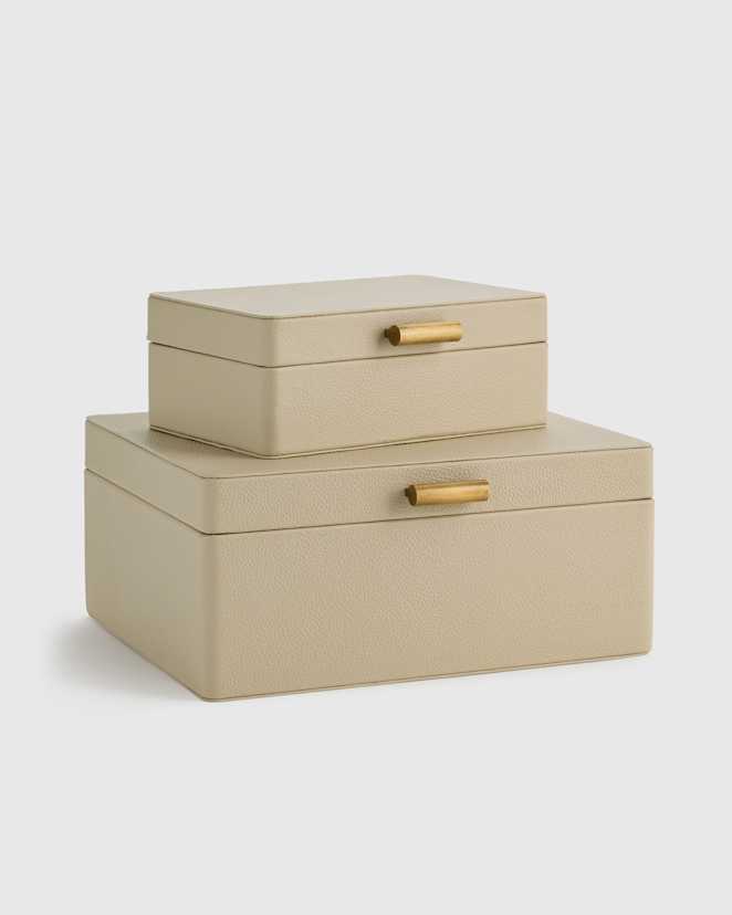 Cream Shagreen Leather Decorative Boxes (Set of 2)
