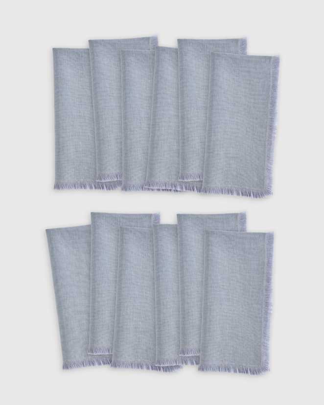 Blue Fog European Linen Fringe Napkins (Set of 12)