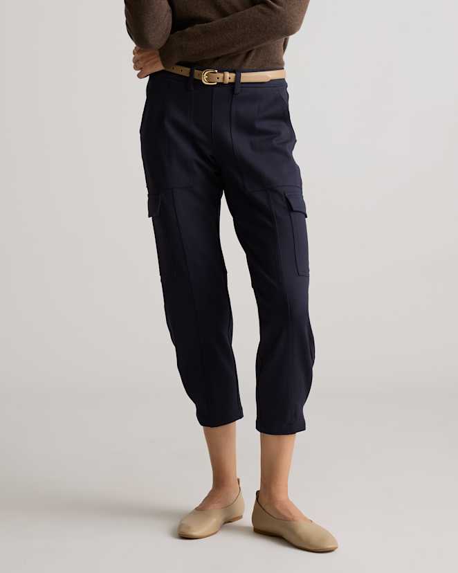 Navy Ultra-Stretch Ponte Tapered Cargo Pants